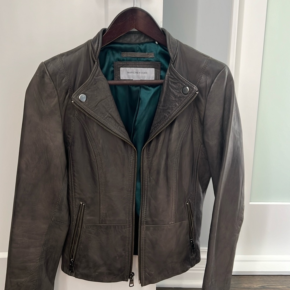 Grey women’s leather jacket size s